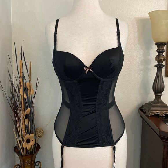 Victoria’s Secret 2011 Black Garter‎ Corset Slip Size 36B - Picture 1 of 12